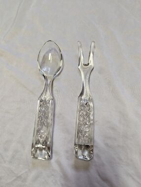 Anchor Hocking Wexford MCM Diamond Point Glass Serving Spoon & Fork Set 10" READ